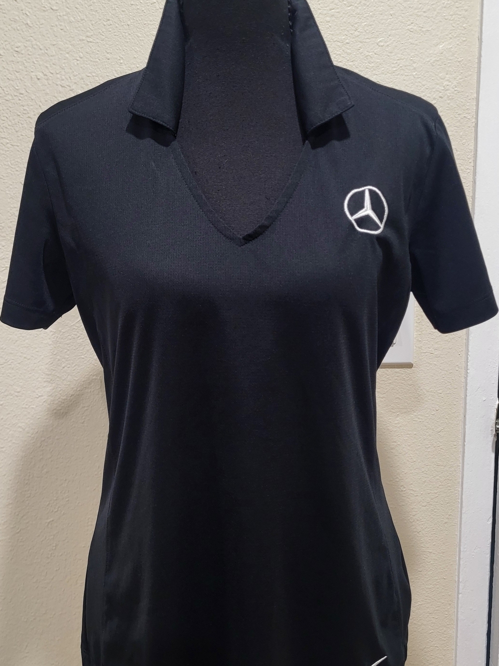 Nike Black Short Sleeve V-Neck Mercedes-Benz Polo Top with White Logo